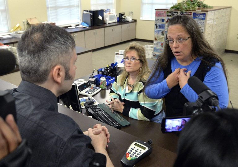 Kentucky county clerk Kim Davis was arrested and imprisoned on Thursday after she refused to grant marriage licenses to same-sex couples. (AP Photo)