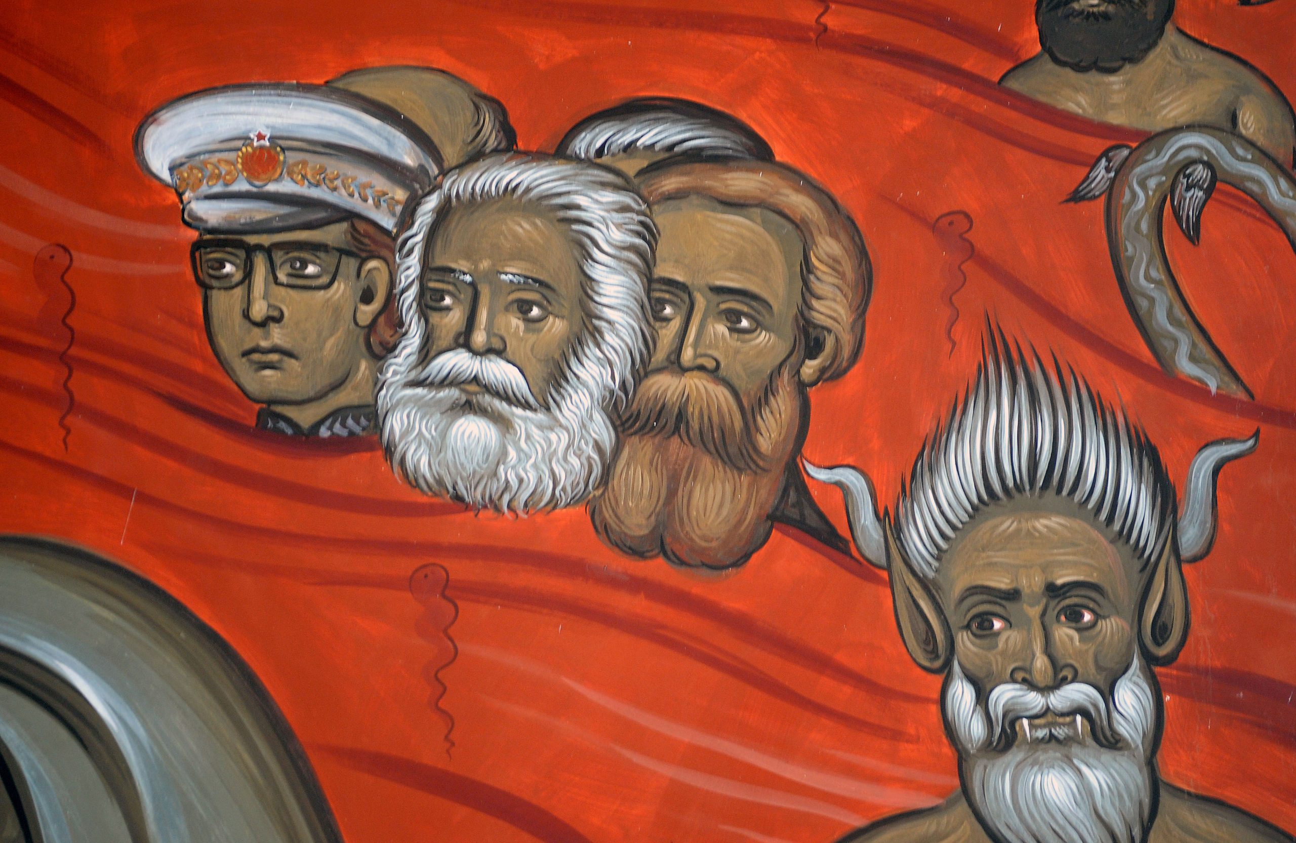 Communists roast in hell in Montenegro fresco