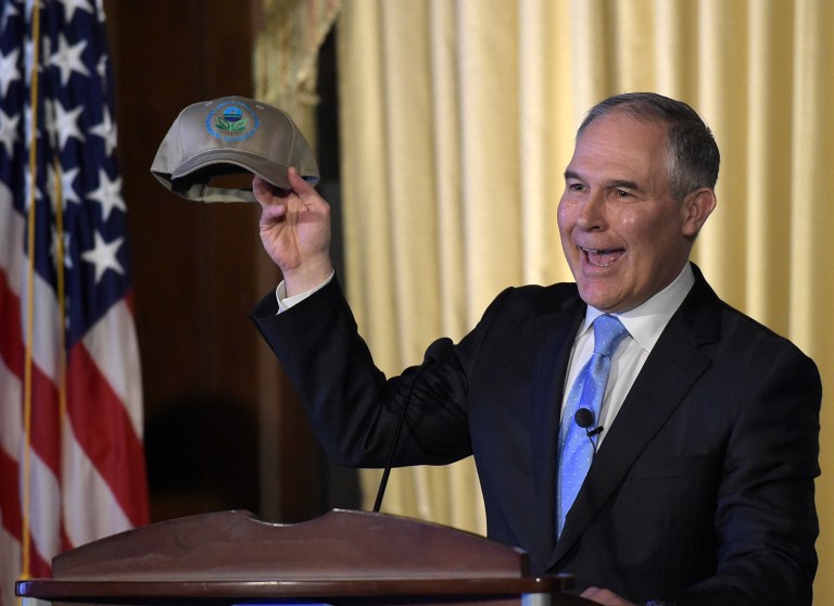Scott Pruitt used his opening remarks to the EPA defy critics and emphasize that intent to listen and cooperate. (AP Photo/Susan Walsh)