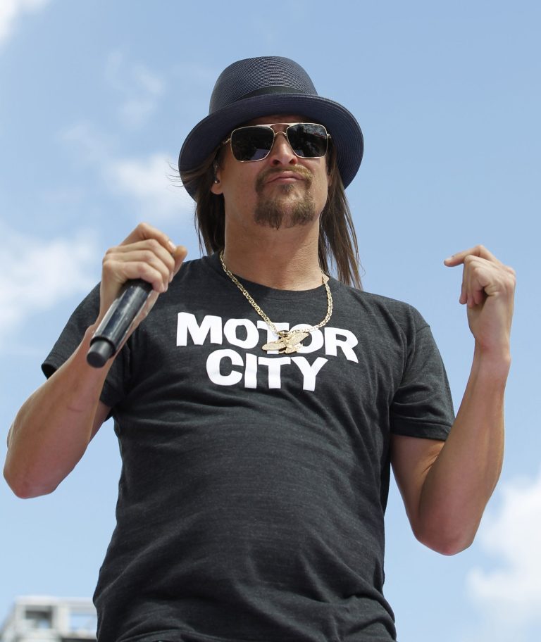 Kid Rock performs before the 2015 Daytona 500 NASCAR Sprint Cup series auto race at Daytona International Speedway in Daytona Beach, Fla. The musician from suburban Detroit is teasing his potential 2018 U.S. Senate candidacy, though it is news to Michigan Republicans. (AP Photo/Terry Renna)