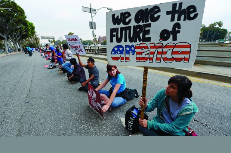 Immigrant students in Los Angeles last June demonstrated to end deportations and urge relief by governmental agencies for those in deportation proceedings.  (Photo by Kevork Djansezian/Getty Images)