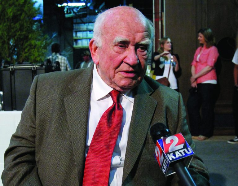 In this Tuesday, May 29, 2012 photo, actor and former Screen Actors Guild President Ed Asner is interviewed by a television station in Portland, Ore. The advocacy group Autism Speaks is offering custom-recorded messages from celebrities from Dec. 3, 2012 to Dec. 9 to raise money for the organization. Asner, came up with the unique fundraiser with his son Matt, who works for the group. (AP Photo/Don Ryan)
