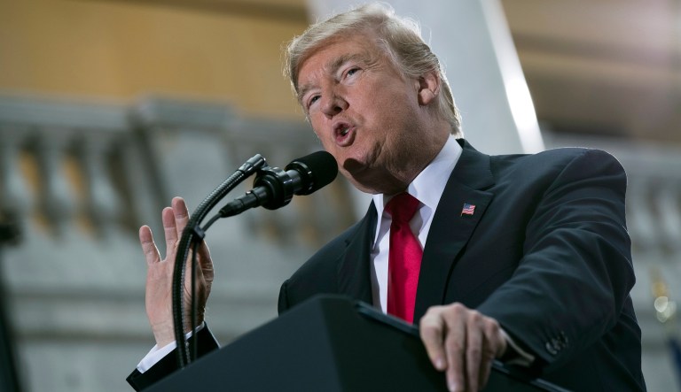 Trump extended an endorsement to the controversial candidate on Monday. (AP Photo/Evan Vucci)