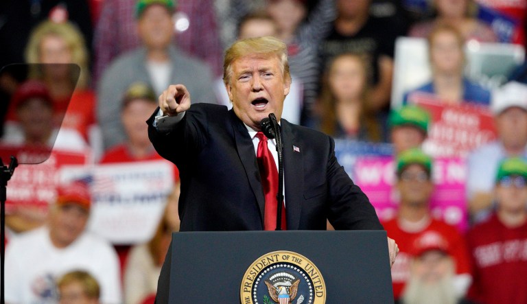 President Donald Trump speaks during a Make America Great Again rally at the Mid-America Center in Council Bluffs, Iowa, Tuesday, Oct. 9, 2018.