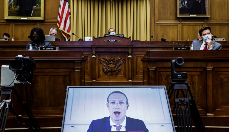 Facebook CEO Mark Zuckerberg speaks via video conference during an Antitrust, Commercial and Administrative Law Subcommittee hearing on Capitol Hill on July 29. 