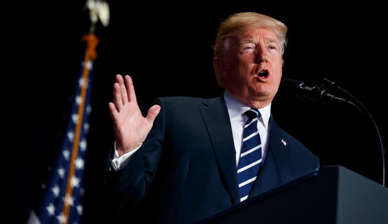 Forty-four percent of Iowans approve of President Trump's job performance, while 51 percent disapprove of his handling of the job, according to a new poll. (AP Photo/Evan Vucci)