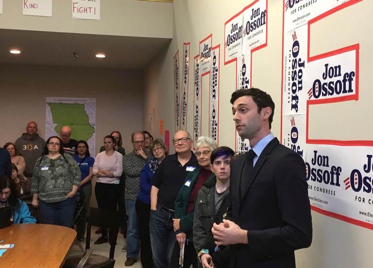 Georgia Democratic congressional candidate Jon Ossoff is trying for an upset in a Republican-leaning district outside Atlanta. The primary is April 18 with a likely runoff on June 20. (AP Photo/Bill Barrow)