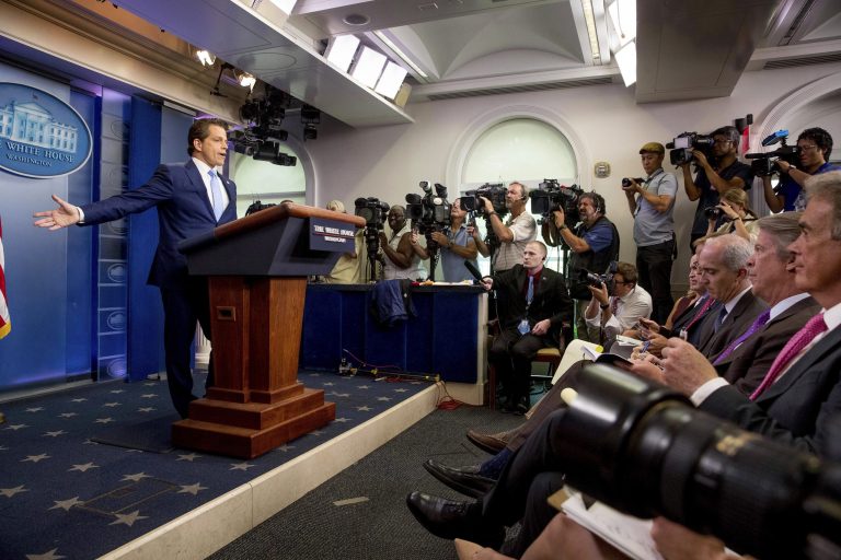 Anthony Scaramucci, incoming White House communications director, speaks to the media during the daily press briefing at the White House, Friday, July 21, 2017, in Washington. White House press secretary Sean Spicer has resigned. (AP Photo/Andrew Harnik)