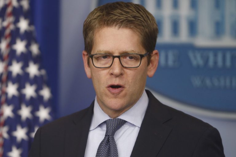 White House press secretary Jay Carney introduces Council of Economic Advisers Chairman Jason Furman who spoke about the economy post government shutdown at the daily press briefing at the White House in Washington, Tuesday, Oct. 22, 2013. Furman said the addition of 148,000 jobs in September is a sign of 