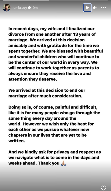 Tom Brady divorce statement
