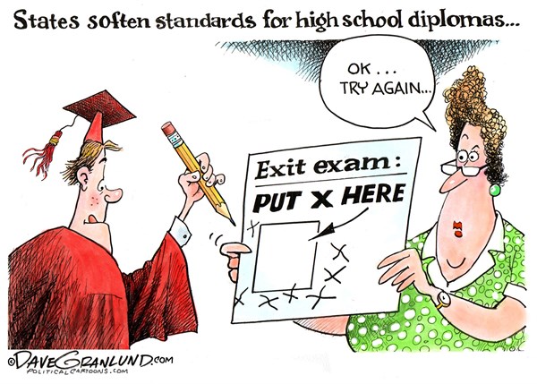Editorial cartoon: States soften standards for high school diplomas