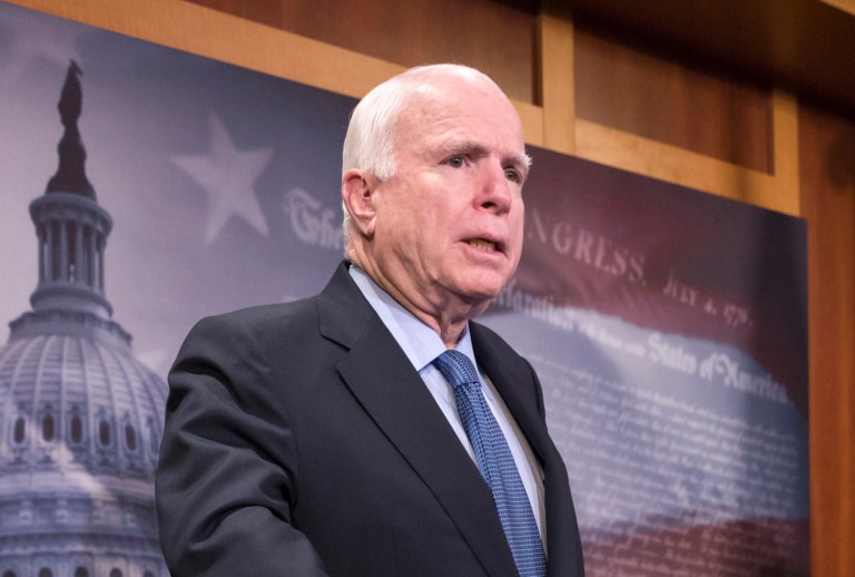 Sen. John McCain grudgingly admitted that Donald Trump is the top seed for Republicans this year. (AP Photo/J. Scott Applewhite)