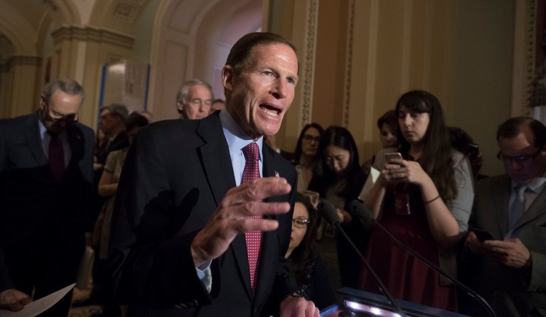 Sen. Richard Blumenthal speaks on Capitol Hill.