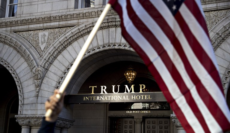 In a new poll, Trump Hotels had a net favorability rating of about 33 percent among Republicans, and a net unfavorability rating of about 45 percent among Democrats, creating a spread of 78 percent, the largest spread of all the brands examined. (Andrew Harrer/Bloomberg)