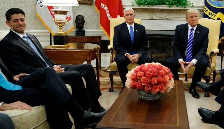 Trump shocked and angered Republicans on Wednesday by agreeing with Democrats on a spending bill. (AP Photo/Evan Vucci)