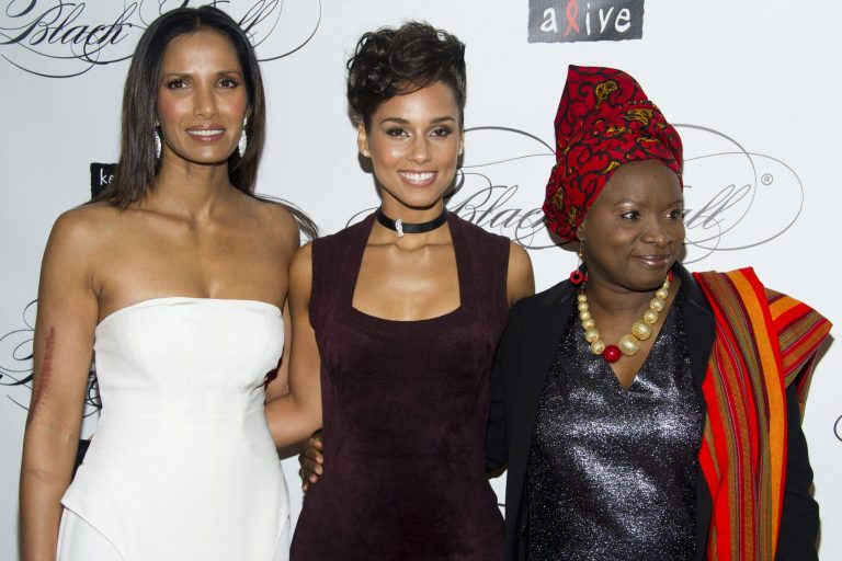   Padma Lakshmi, left, Alicia Keys, center, and Angelique Kidjo attend the Keep a Child Alive's ninth annual Black Ball on Thursday, Dec. 6, 2012 in New York. (Photo by Charles Sykes/Invision/AP)  