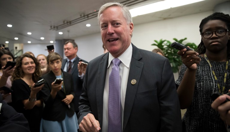Rep. Mark Meadows, R-N.C., chairman of the conservative House Freedom Caucus, said the GOP's plan to cut taxes isn't enough to return the government to fiscal stability. (AP Photo/J. Scott Applewhite)