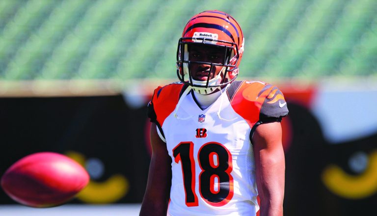 Cincinnati Bengals wide receiver A.J. Green warms up prior to an NFL football game against the Cleveland Browns, Sunday, Sept. 16, 2012, in Cincinnati. (AP Photo/Al Behrman)
