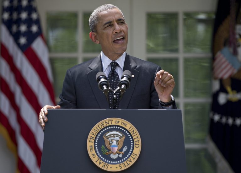 FILE - This May 27, 2014, file photo shows President Barack Obama, standing in the White House Rose Garden, and speaking about the future of US troops in Afghanistan. Obama outlined a timetable for the gradual withdrawal of the last U.S. troops in Afghanistan, and confidently declared, 