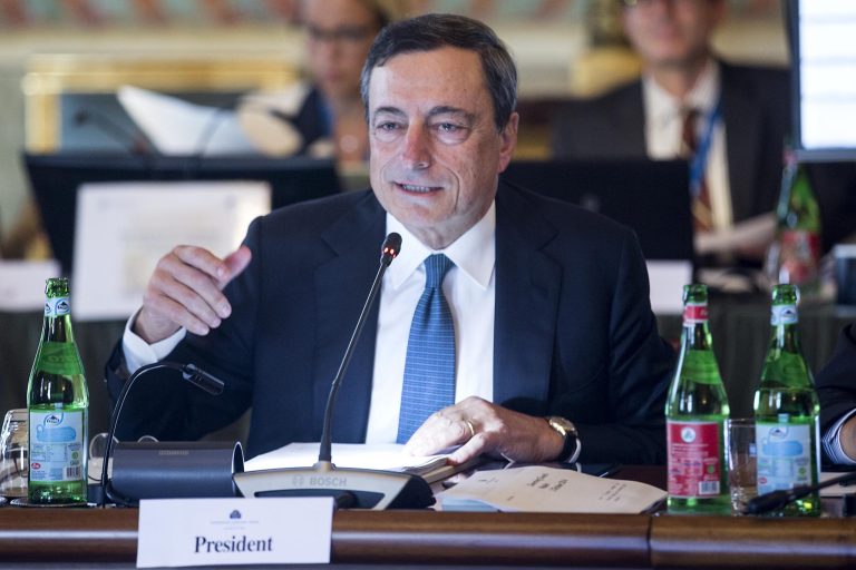 Speaking in Naples, Italy, on Thursday, ECB President Mario Draghi announced plans for buying asset-backed securities and covered bonds over the course of two years beginning in October. (AP Photo/Lapresse)