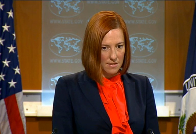 State Department spokeswoman Jen Psaki told reporters Tuesday that the U.S. could not independently verify the claim from Nigeria's Chief of Defense Staff Air Marshal Alex Badeh, who on Monday claimed the military knew where the abducted girls were. (Screenshot)