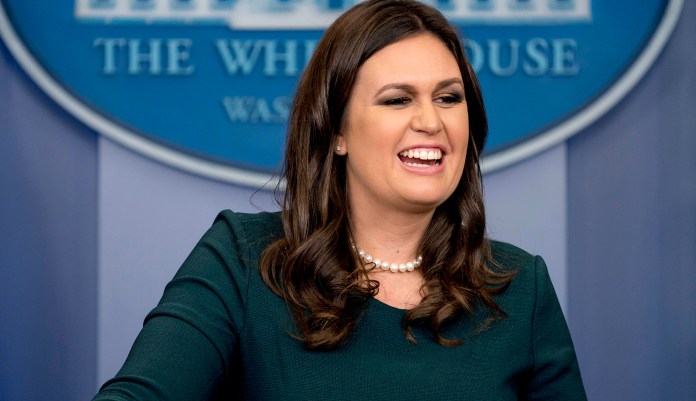 "Can't make it up: Obama now wants credit for the booming Trump economy. At least we can all agree the economy is better under President Trump," Sanders wrote on Twitter. (AP Photo/Andrew Harnik)