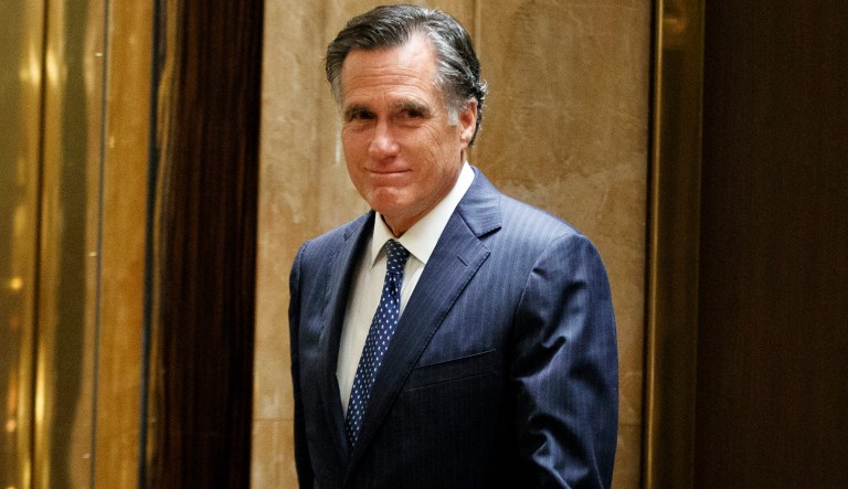 Former Republican presidential nominee Mitt Romney arrives to talk with reporters after eating dinner with President-elect Donald Trump at Jean-Georges restaurant, Tuesday, Nov. 29, 2016, in New York.