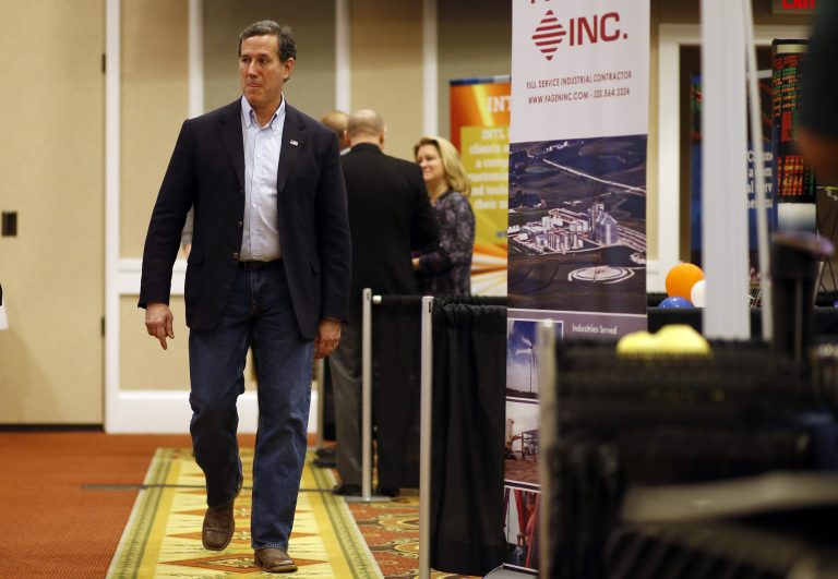 Despite clear evidence of the need for changes to the Renewable Fuel Standard, Rick Santorum, who now works for a pro-biofuel lobbying group, dismisses the concerns of independent refiners. (AP Photo/Patrick Semansky)