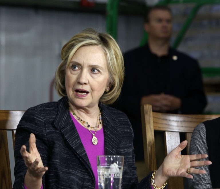 Democratic presidential candidate Hillary Rodham Clinton speaks during a round table discussion at Smuttynose Brewery, Friday, May 22, 2015, in Hampton, NH. (AP Photo/Jim Cole)