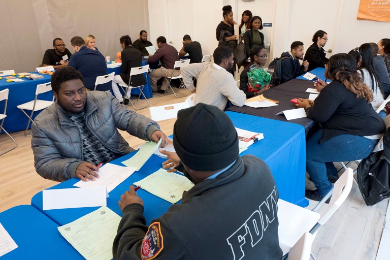 Over the past three months, the U.S. economy has created an average of 176,000 new jobs. (AP Photo/Mark Lennihan)