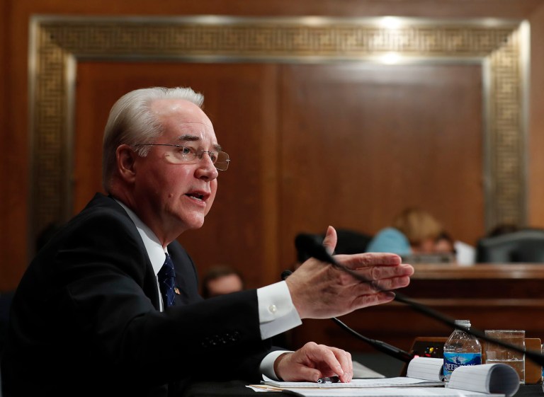 Health and Human Services Secretary-designate, Rep. Tom Price, R-Ga. testifies on Capitol Hill in at his confirmation hearing before the Senate Health, Education, Labor and Pensions Committee. (AP Photo/Carolyn Kaster)
