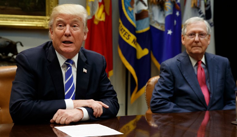 Senate Majority Leader Mitch McConnell, R-Ky., along with other GOP congressional leaders had pushed President Trump during the meeting to consider a longer debt ceiling increase. (AP Photo/Evan Vucci)