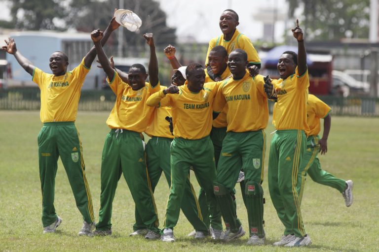   In this photo taken Wednesday, Nov. 28, 2012. Kaduna state, cricket team celebrates after dismissing Rivers state cricket bats man of a wicket during the 18th National sports festival in Lagos, Nigeria. Near the parade ground that Queen Elizabeth II once toured when this nation still was under British rule, the sharp crack of a ball against a bat marks the rebirth of a colonial sport now finding a second life. Cricket, once the preserve of Nigeriaâs educated elite, is finding favor in schools for poor children and in the streets of some of the nationâs most violence-torn cities. Yet cricket has a long history in the country. British colonialists introduced the game to boarders in Nigeriaâs top secondary schools in the 19th century. Nigeria played its first recorded international game in 1904 against present-day Ghana, local cricket officials say. (AP Photo/Sunday Alamba)  