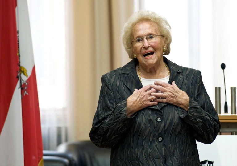   NIn this Aug. 31, 2012 photo provided by the Austrian parliament 95 year-old soprano Hilde Zadek delivers a speech after being awarded with the Great Medal of Honor of the Austrian Republic, at the parliament in Vienna, Austria. For Zadek, the city she once despised as part of Hitler's evil empire has long become a home that she says she would never leave _ and one that is proud to call her own. She has been showered with medals, granted high honorary titles and a singer's competition named after her 13 years ago has turned into an international launching pad for future opera stars. (AP Photo/Parlamentsdirektion/Bildagentur Zolles KG/Jacqueline Godany)  