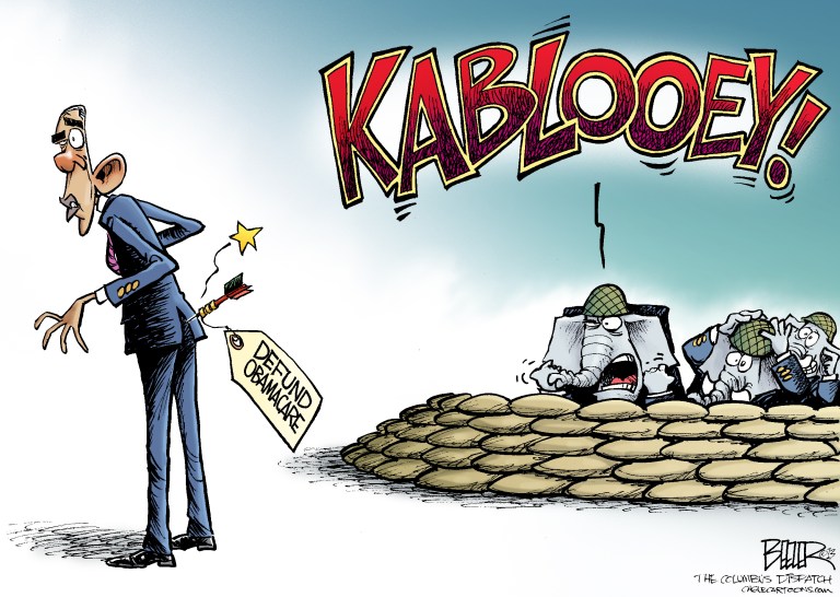 Editorial cartoon: Defund Obamacare