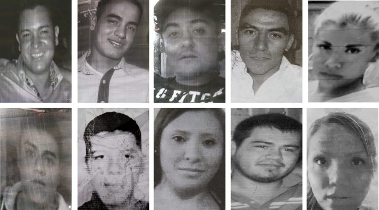FILE - This file photo composite of images taken from flyers made by relatives show ten of 12 young people that were kidnapped in broad daylight from an after hours bar in Mexico City on May 26, 2013. From left to right, top row; Josue Piedra Moreno, Aaron Piedra Moreno, Rafael Rojas, Alan Omar Athiencia Barragon, Jennifer Robles Gonzalez. From left to right, bottom row; Jerzy Ortiz Ponce, Said Sanchez Garcia, Guadalupe Morales Vargas, Eulogio Foseca Arreola, Gabriela Tellez Zamudio. Prosecutors said this Thursday May 22, 2014, that they have arrested the suspected mastermind behind the kidnapping of the 12 young people from a Mexico City bar who were later found slain and buried in a clandestine grave. (AP Photo/Marco Ugarte, File)
