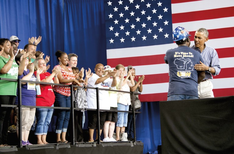 US President Obama arrives to speak at Laborfest in Milwaukee, Wisconsin, September 1, 2014. (JIM WATSON/AFP/Getty Images)