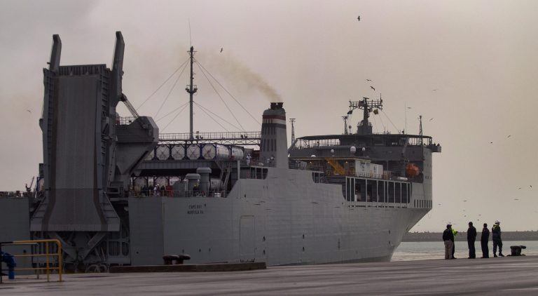 American ship MV Cape Ray is on an unprecedented mission to collect and destroy mustard gas, raw materials for sarin nerve gas and tons of other highly toxic chemicals that form part of Syria's chemical weapons program. The Cape Ray will go to Gioia Tauro in southern Italy, where experts from the Organization for the Prohibition of Chemical Weapons say it will take on board 560 metric tons of chemicals that have been transported from the Syrian port of Latakia in two cargo ships from Denmark and Norway. (AP/Miguel Angel Morenatti)