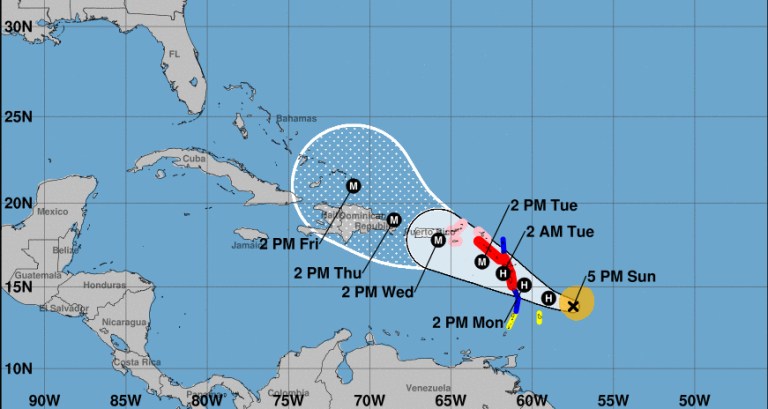 Though it's too early to tell yet whether Florida will get hit by Hurricane Maria, a newly named Category 1 hurricane with 75 miles-per-hour sustained maximum winds, the storm is mimicking Irma's early track through the Caribbean. (National Hurricane Center)