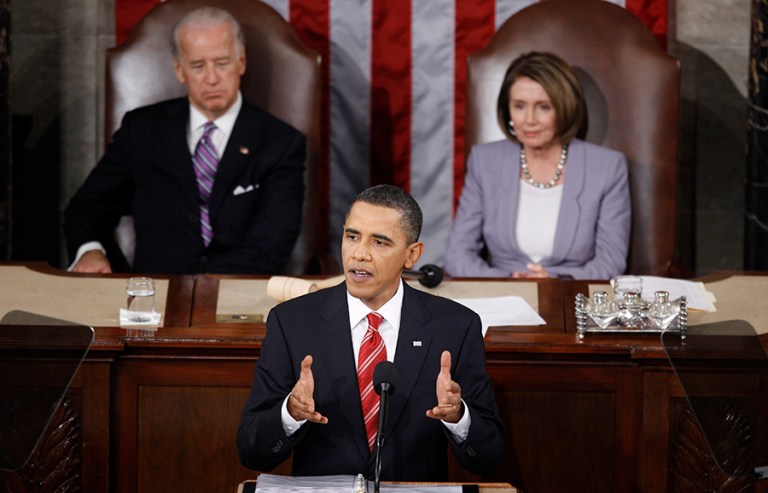 President Obama delivers his State of the Union address in 2010. He promised to create a website that publishes every lawmakers' earmark requests. (AP Photo/Evan Vucci)