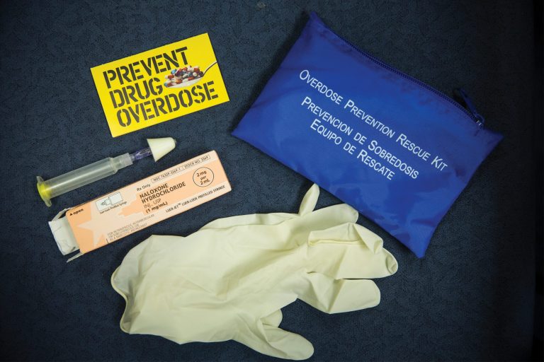 A kit of Naloxone, a heroin antidote that can reverse the effects of an opioid overdose, is displayed at a press conference. (Andrew Burton/Getty Images)
