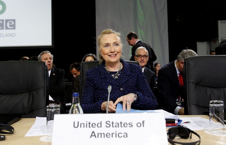   US Secretary of State Hillary Rodham Clinton smiles during the opening session of the Organisation for Security and Co-operation in Europe meeting in Dublin Thursday Dec. 6, 2012. (AP Photo/Julien Behal/PA) UNITED KINGDOM OUT   