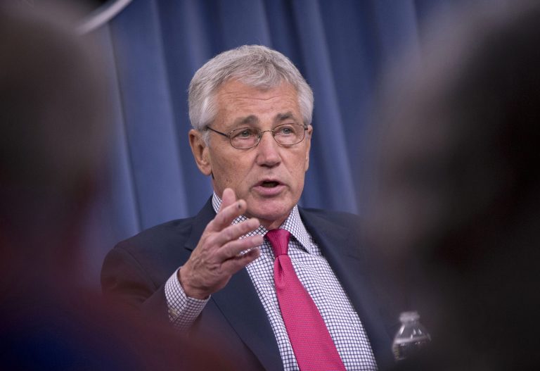 FILE - This July 3, 2014 file photo shows Defense Secretary Chuck Hagel speaking at the Pentagon. Hagel said Thursday that US airstrikes have helped Iraqi and Kurdish forces regain their footing in Iraq, but he expects Islamic State militants will regroup and stage a new offensive.  (AP Photo/Pablo Martinez Monsivais, File)