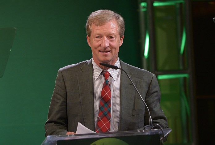 The efforts of Steyer, shown here at a 2013 awards ceremony, "to impact local races are nothing new, it's just been done secretly behind closed doors," said a senior director at FTI Consulting. (Getty images/Charley Gallay)