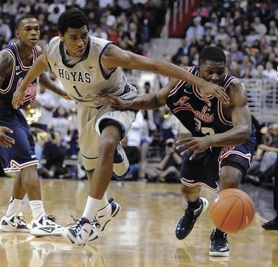 Richard Lipski/AP
Hollis Thompson scored 17 points to help lead Georgetown past Memphis on Thursday night, the Hoyas'second win over the Tigers.