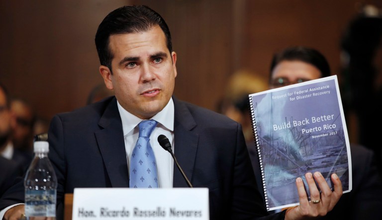 Puerto Rico Gov. Ricardo Rossello assured the Senate Energy and Natural Resources Committee that half of the island's power generation will be restored by Wednesday, although he did not say how many households and businesses remain without power. (AP Photo/Jacquelyn Martin)