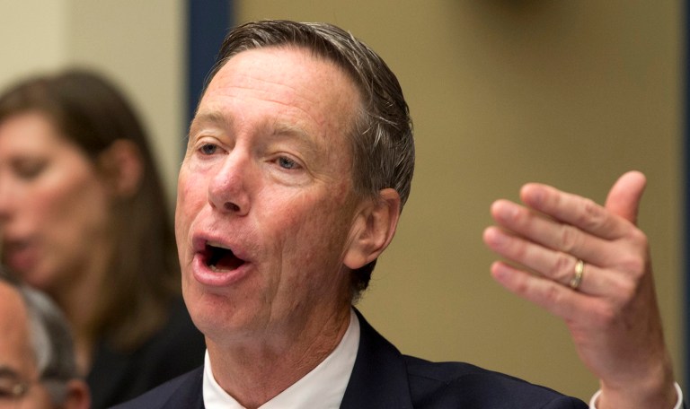 FILE - In this May 22, 2013 file photo, Rep. Stephen Lynch, D-Mass. speaks on Capitol Hill in Washington. Donald Trump's status as a Washington outsider fuels his fiery populism and also is helping to shield him from the scrutiny House Republicans are devoting to Hillary Clinton, a former U.S. senator and secretary of state. (AP Photo/Carolyn Kaster, File)