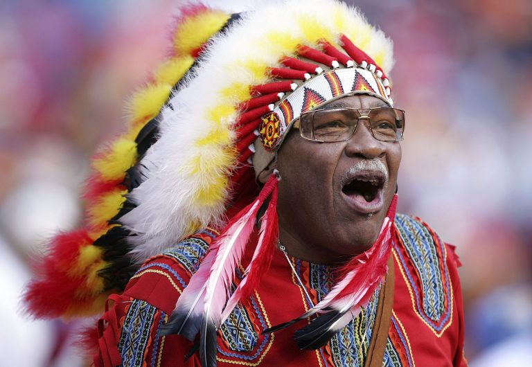 Washington Redskins fan Chief Zee cheers during the second half of the game against the San Francisco 49ers on October 23, 2005 at Fed Ex Field in Landover, Md. (Photo by Jamie Squire/Getty Images)