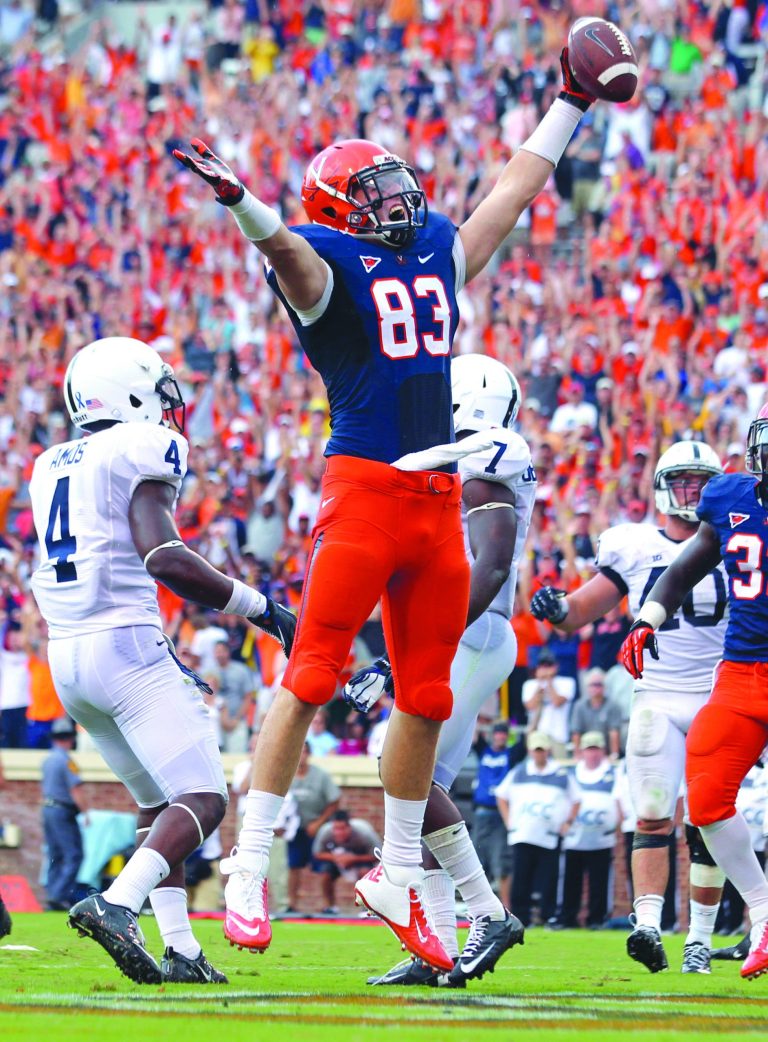 Andrew Shurtleff/AP
Jake McGee caught a 6-yard touchdown pass from Michael Rocco with 1:28 to play to give Virginia a victory over Penn State.