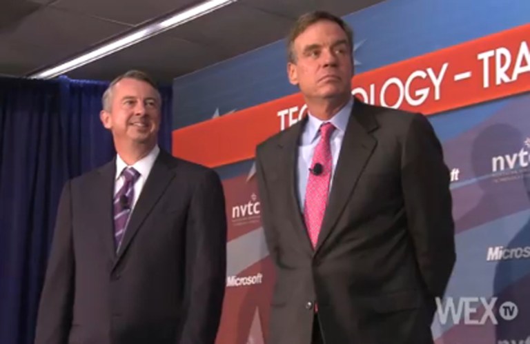 Virginia's Sen. Mark Warner, right, has a nine-point lead over Republican challenger Ed Gillespie, a Quinnipiac University poll shows.